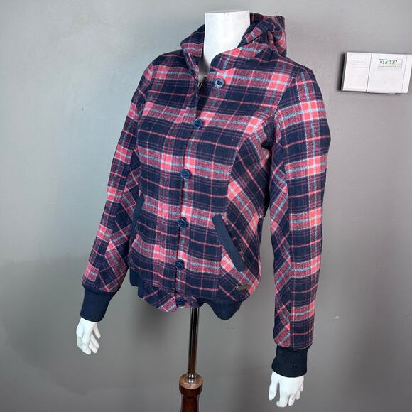 Billabong jacket women's small buffalo plaid grunge y2k quilted hood vintage - Picture 1 of 15
